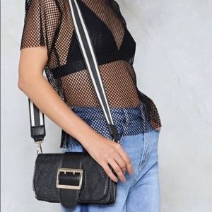Excellent condition Nasty Gal WANT snakeskin black and gold crossbody bag